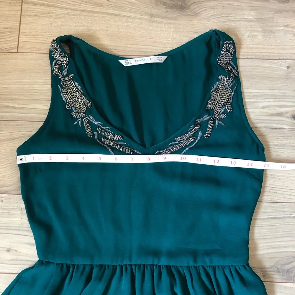 Women’s Zara Trafaluc Emerald Green Beaded Embroidered Midi Dress size S - Picture 10 of 14